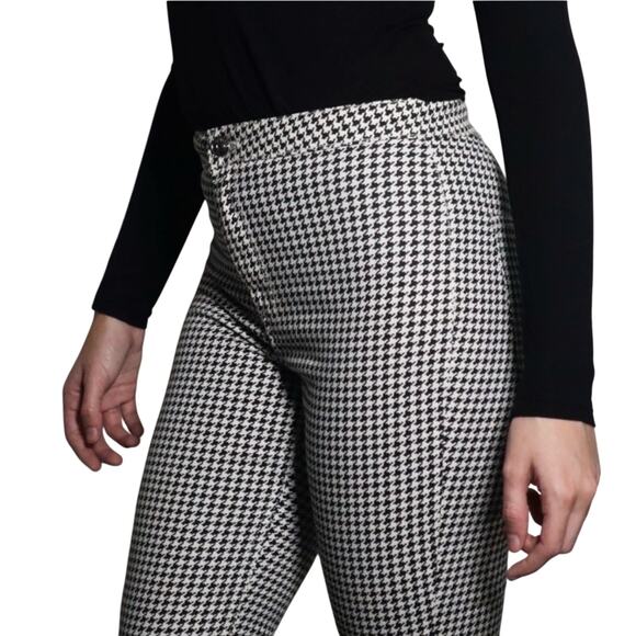 H&M Divided Houndstooth Check Stretch Twill Pants Size 4 Skinny Fit Raw Hem Cut - Picture 2 of 10